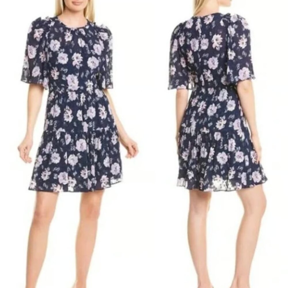 NWOT Rebecca Taylor Peony Bloom Fit Flare Dress Blue Purple Floral Size XS